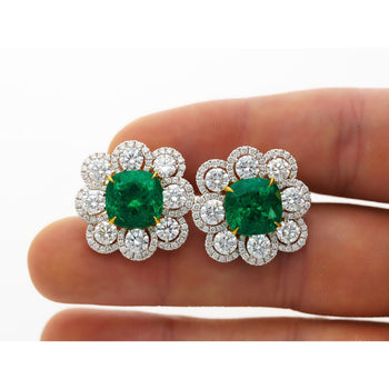 10 Carat Colombian Emerald GRS Certified Cushion Cut Diamond Earrings – Assay Jewelers