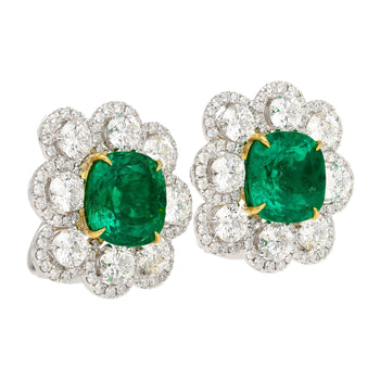 10 Carat Colombian Emerald GRS Certified Cushion Cut Diamond Earrings – Assay Jewelers