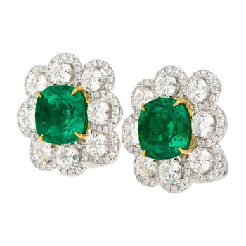 10 Carat Colombian Emerald GRS Certified Cushion Cut Diamond Earrings – Assay Jewelers