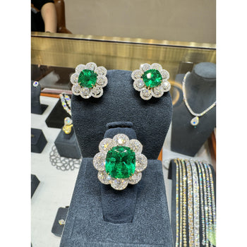 10 Carat Colombian Emerald GRS Certified Cushion Cut Diamond Earrings – Assay Jewelers
