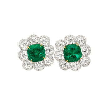 10 Carat Colombian Emerald GRS Certified Cushion Cut Diamond Earrings – Assay Jewelers