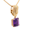 10 Carat Emerald Cut Amethyst and Diamond Pave 18K Gold Drop Pendant