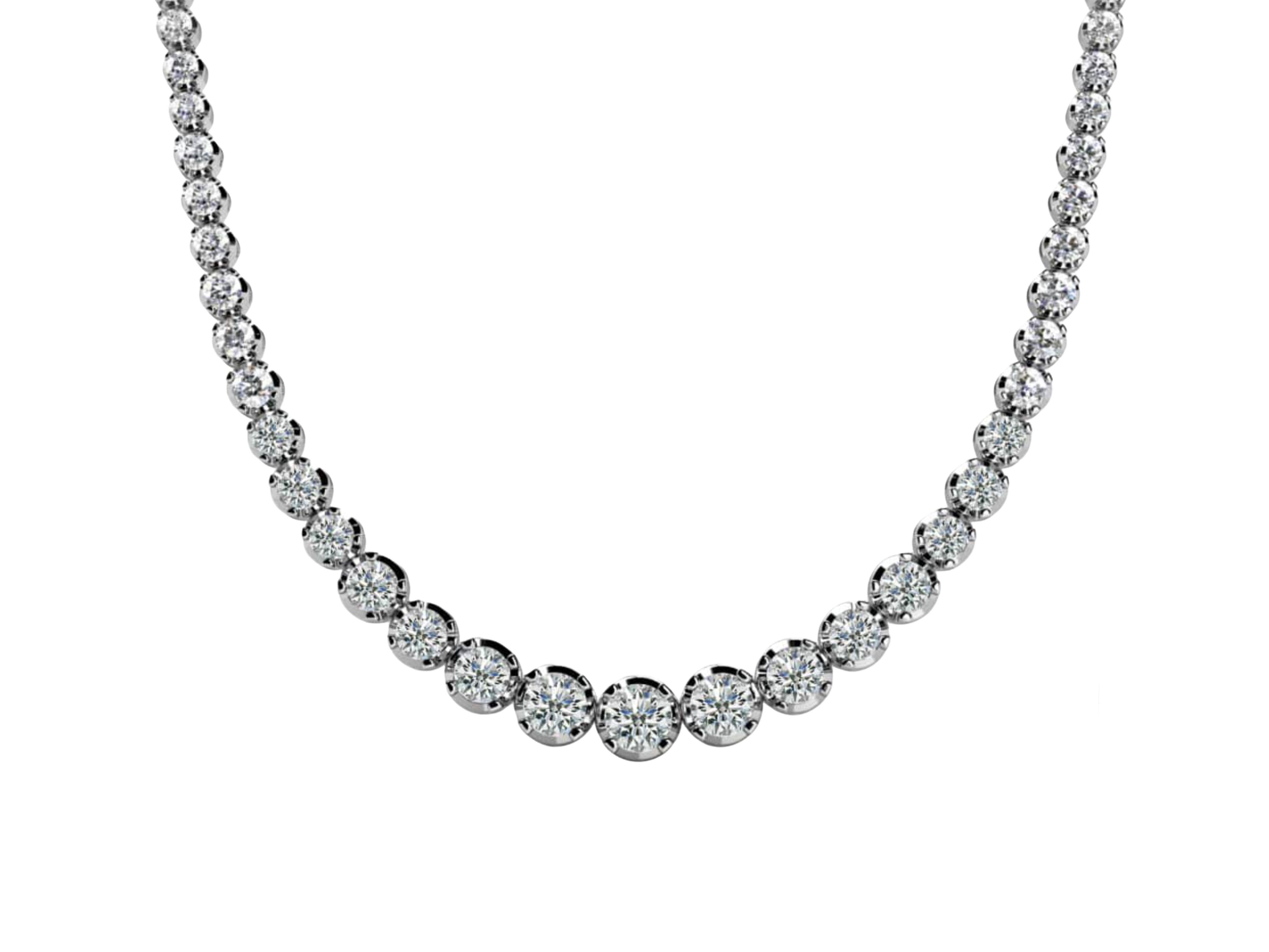 10 Carat Natural Diamond Graduated Tennis Necklace 18K White Gold 16.5 Inches