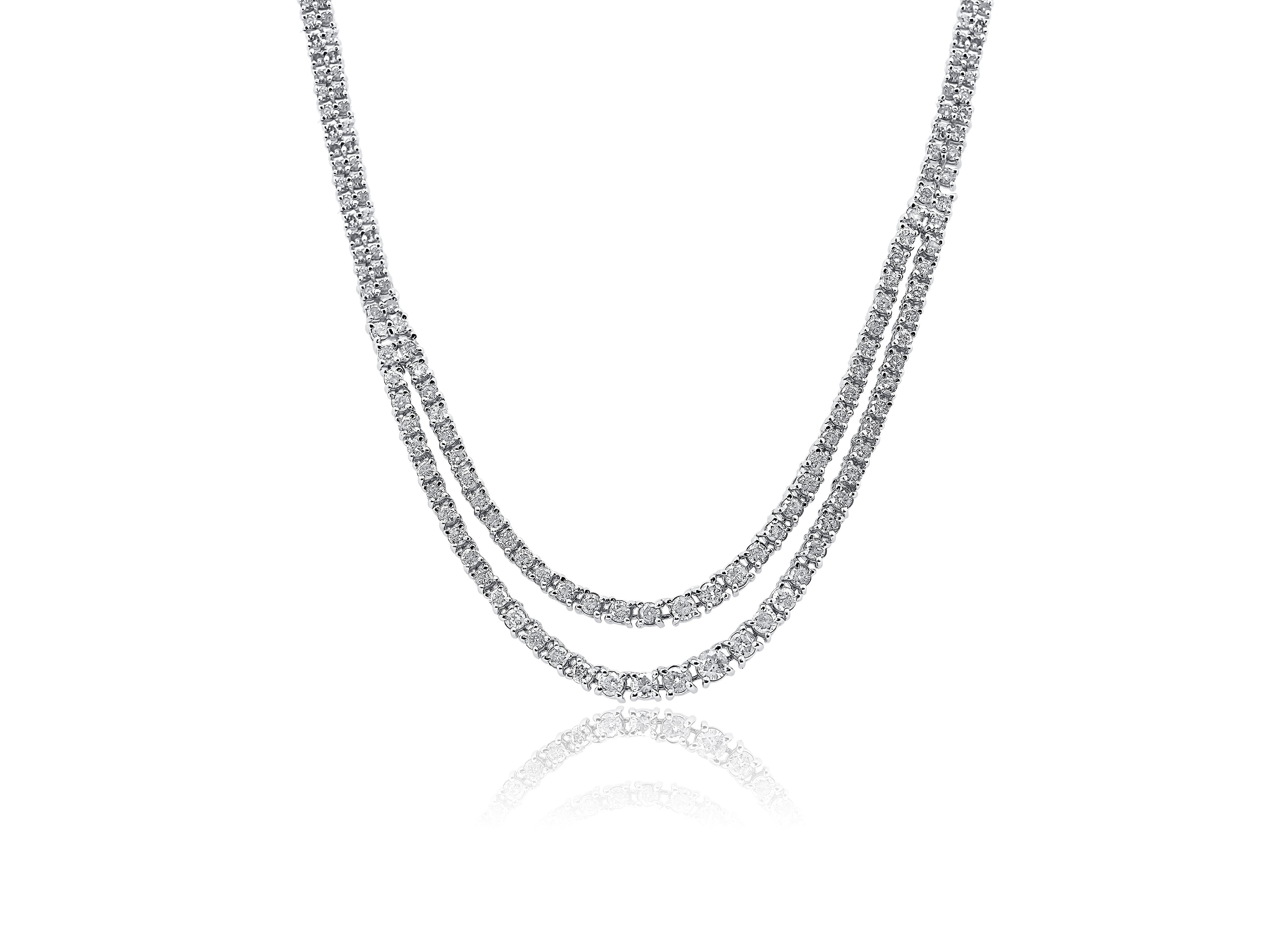 10 Carat Natural Diamond Two Strand Riviera Graduated Tennis Necklace Platinum