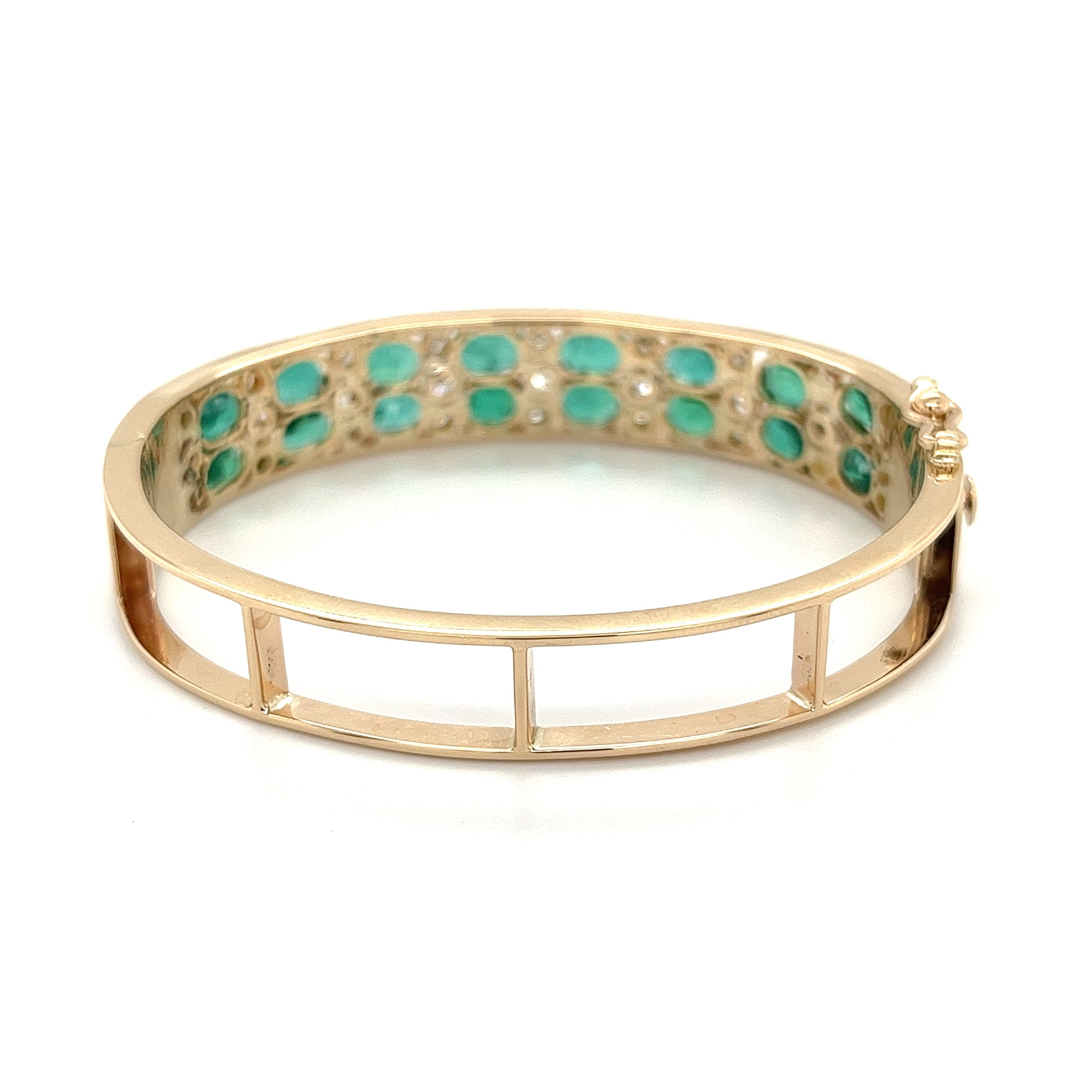 10 carat Emerald and Diamond 2-Row Bangle Bracelet in 14k Gold-Bangle-ASSAY