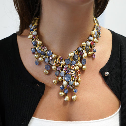 100 Carat Mixed Multi-Gem Avant-Garde Statement Necklace in 18k Gold