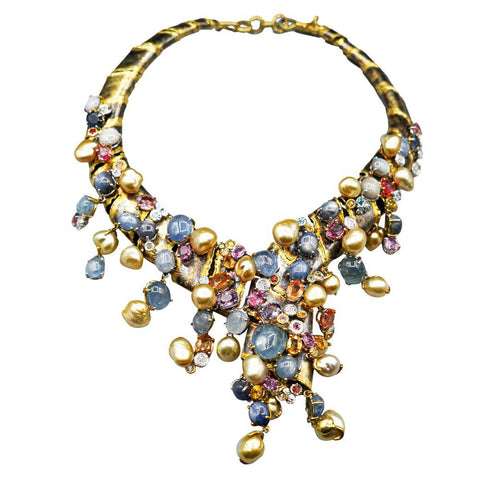 100 Carat Mixed Multi-Gem Avant-Garde Statement Necklace in 18k Gold