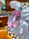 100 Carat Oval Cut Pink Kunzite with Aquamarine & Diamond Pendant in 18K White Gold