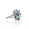 10.04 Carat Aquamarine Cushion Checkerboard Cut & Diamond Halo Platinum Ring
