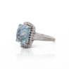 10.04 Carat Aquamarine Cushion Checkerboard Cut & Diamond Halo Platinum Ring