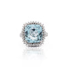 10.04 Carat Aquamarine Cushion Checkerboard Cut & Diamond Halo Platinum Ring