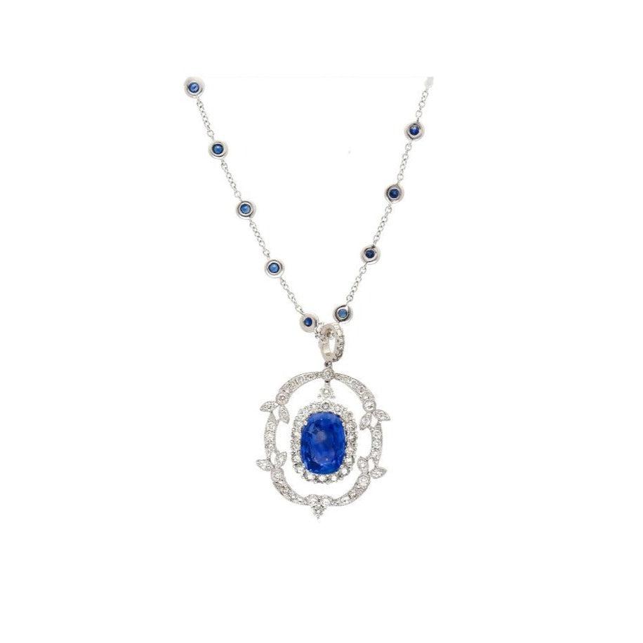 10.36 Carat Oval Cut No Heat Sri Lanka Blue Sapphire Drop Pendant Necklace-Necklace-ASSAY