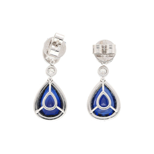 10.38 Carat Blue Sapphire and Diamond 18K White Gold Drop Earrings