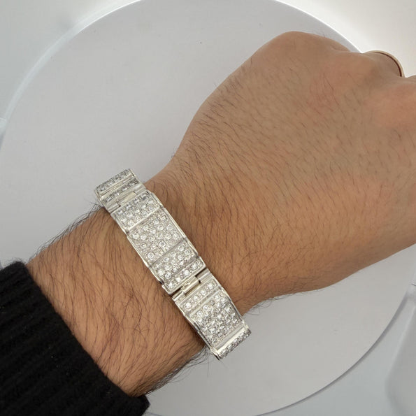 10.5 Carat Diamond Pave Rectangular Link 14K White Gold Mens Bracelet