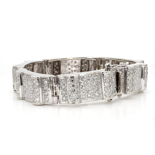 10.5 Carat Diamond Pave Rectangular Link 14K White Gold Mens Bracelet