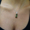 10.52 Carat Forrest Green Tourmaline Emerald Cut 18K Gold Pendant Necklace