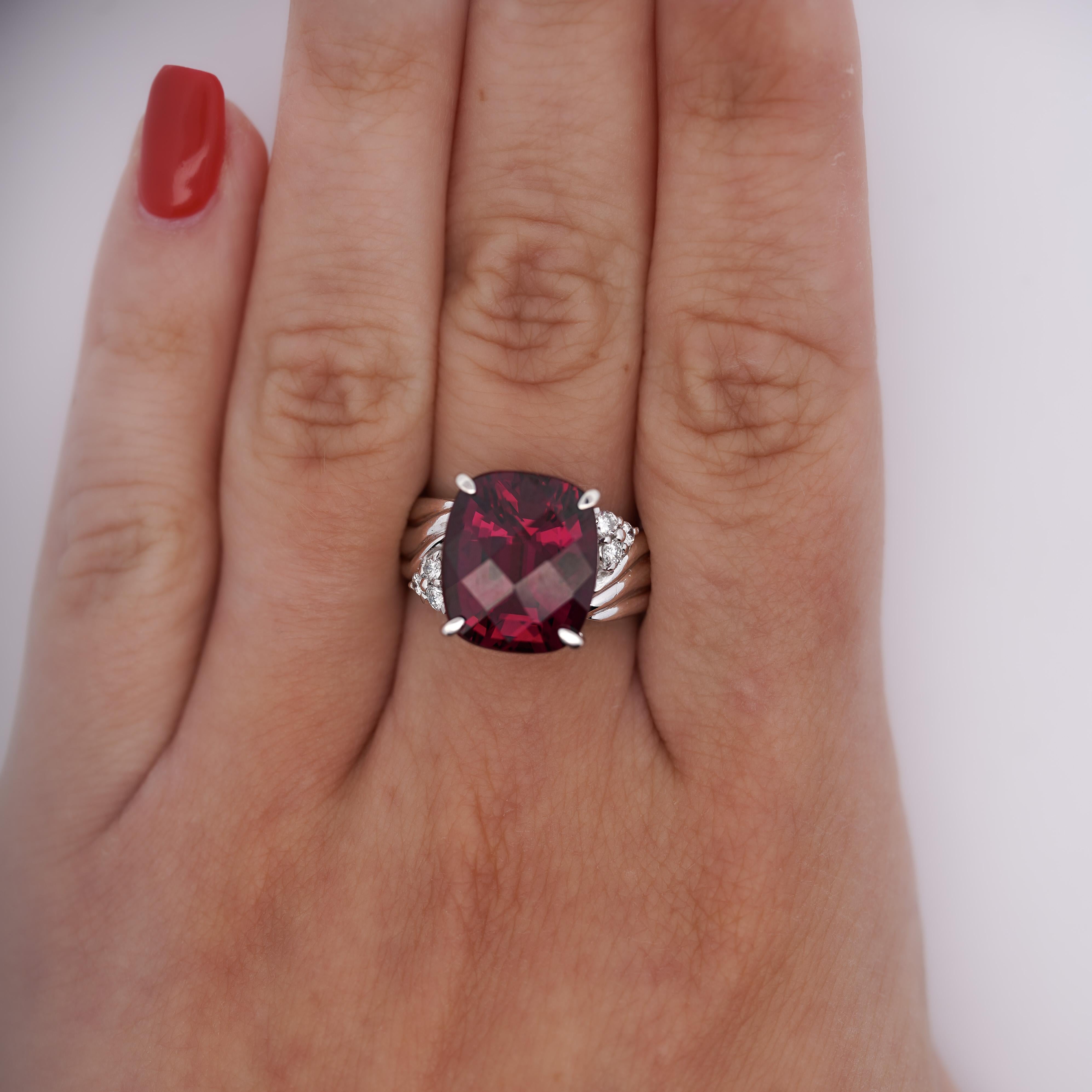 10.96 Carat Rubellite Tourmaline and Diamond Accent Platinum Ring