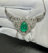 11 Carat Cabochon Drop Emerald and Diamond Floral Filigree Platinum Necklace