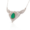 11 Carat Cabochon Drop Emerald and Diamond Floral Filigree Platinum Necklace