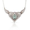 11 Carat Cabochon Drop Emerald and Diamond Floral Filigree Platinum Necklace