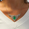 11 Carat Cabochon Drop Emerald and Diamond Floral Filigree Platinum Necklace