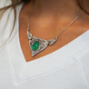 11 Carat Cabochon Drop Emerald and Diamond Floral Filigree Platinum Necklace