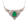 11 Carat Cabochon Drop Emerald and Diamond Floral Filigree Platinum Necklace