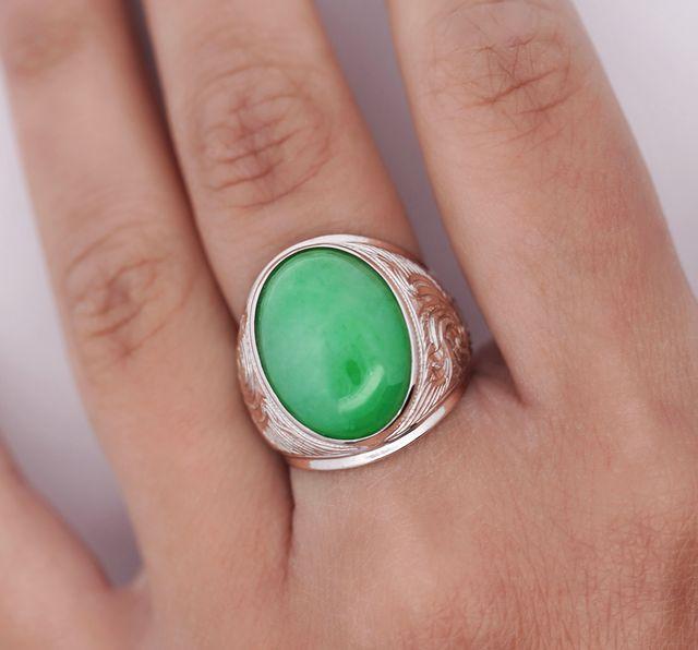 11 Carat Grade A Jadeite Jade Fei Cui Bezel Set Unisex Solitaire Ring