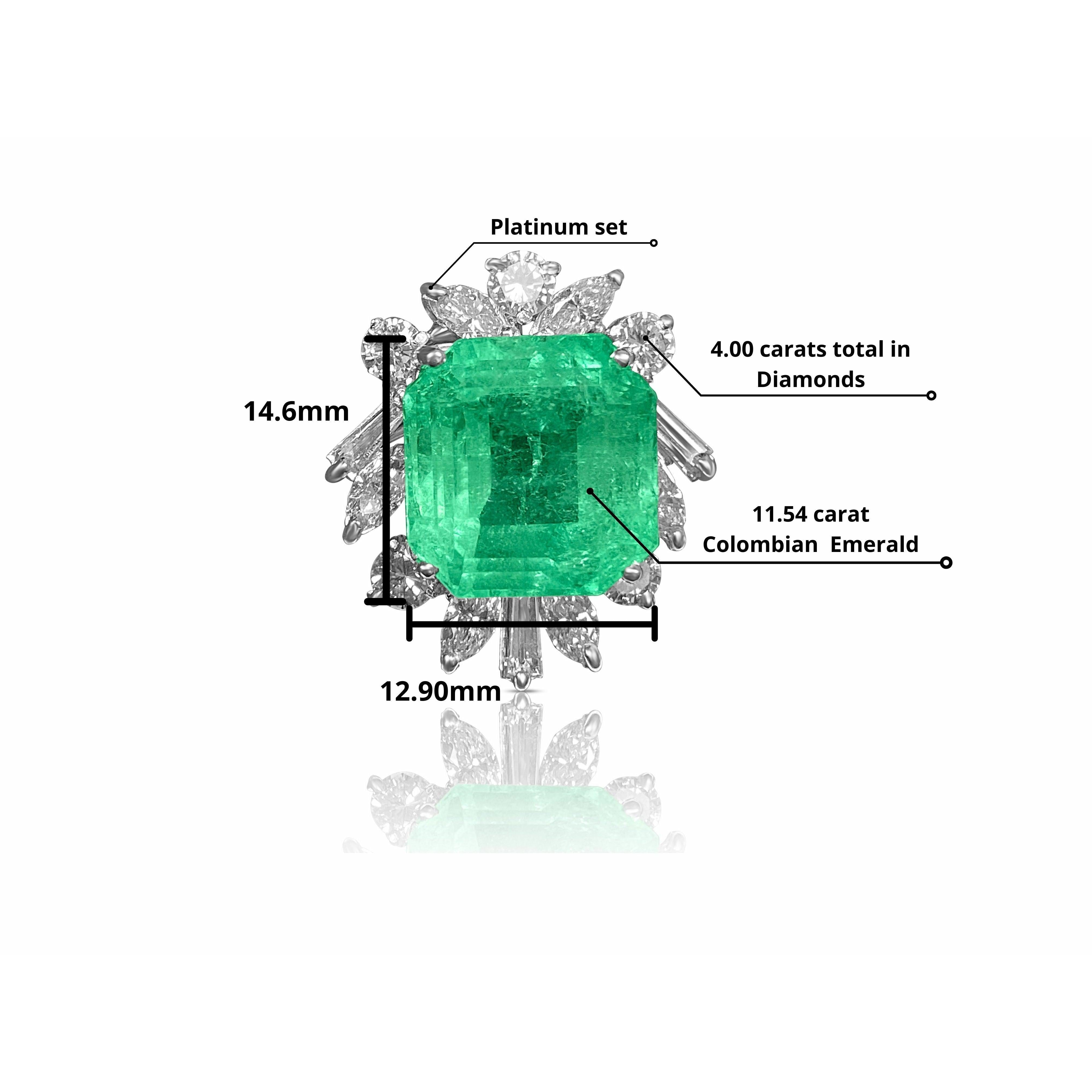 11.54 carat Colombian Emerald and Baguette Diamond Pendant in Platinum - ASSAY