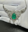 11ct Cabochon Drop Emerald Diamond Floral Platinum Necklace