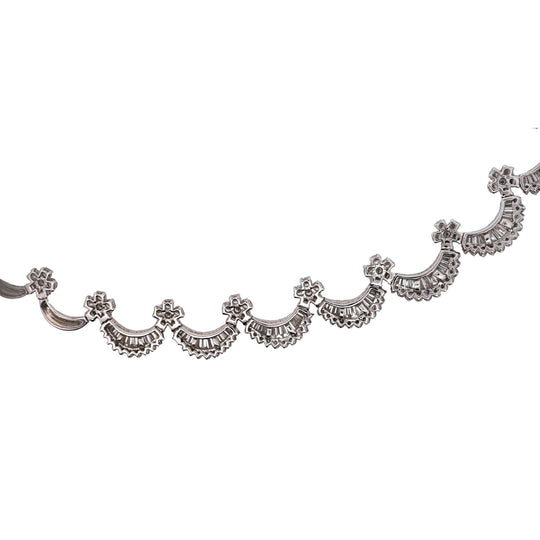 12 Carat Baguette Round Cut Diamond Floral Fan 18K White Gold Choker Necklace