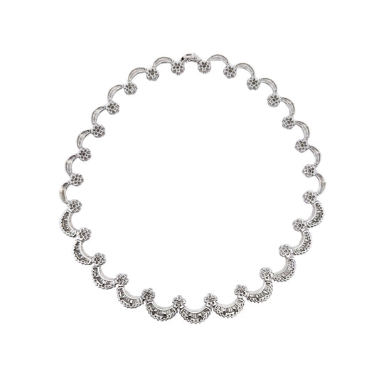 12 Carat Baguette Round Cut Diamond Floral Fan 18K White Gold Choker Necklace