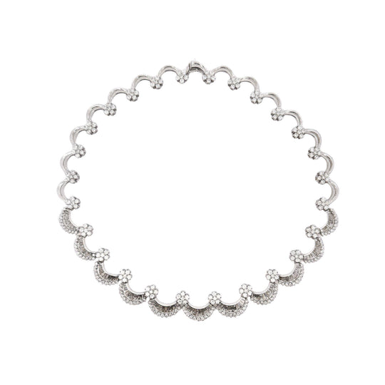 12 Carat Baguette Round Cut Diamond Floral Fan 18K White Gold Choker Necklace