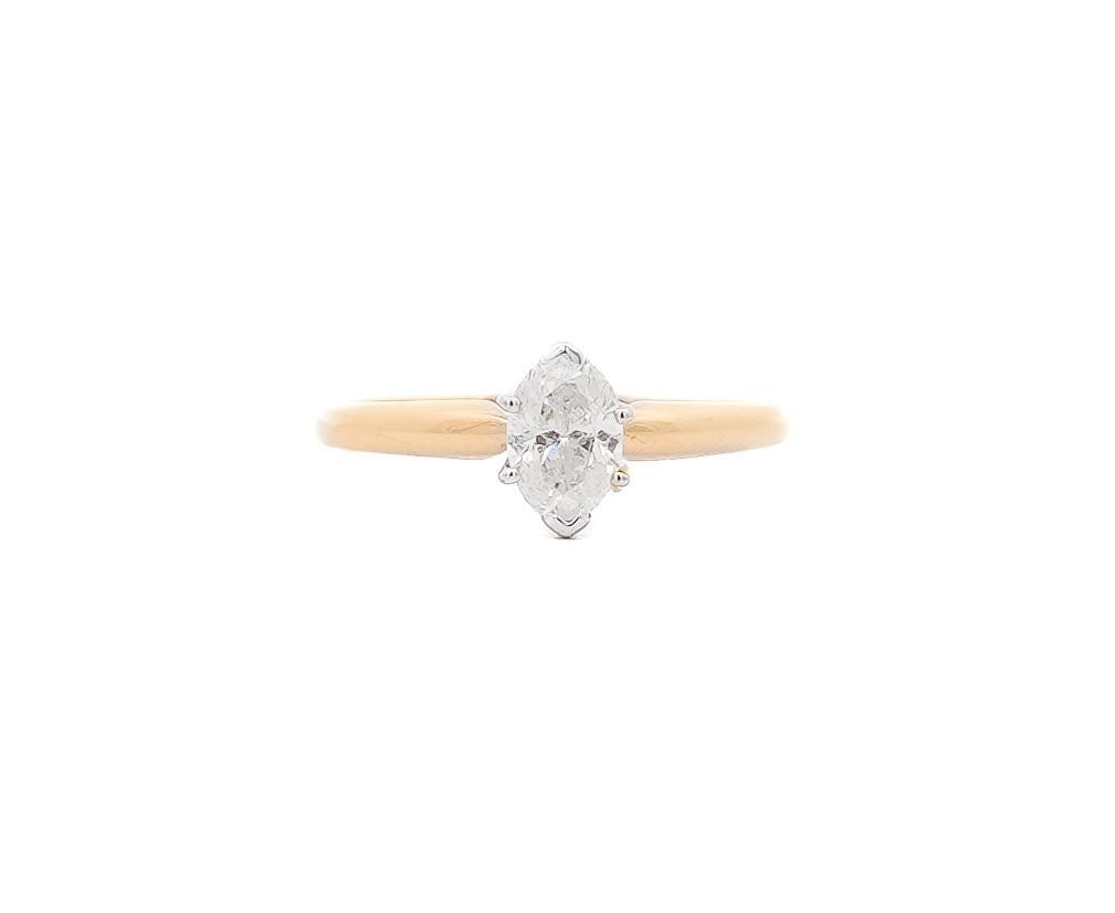 2 Carat Marquise Diamond Solitaire 2-tone 14K Gold Ring