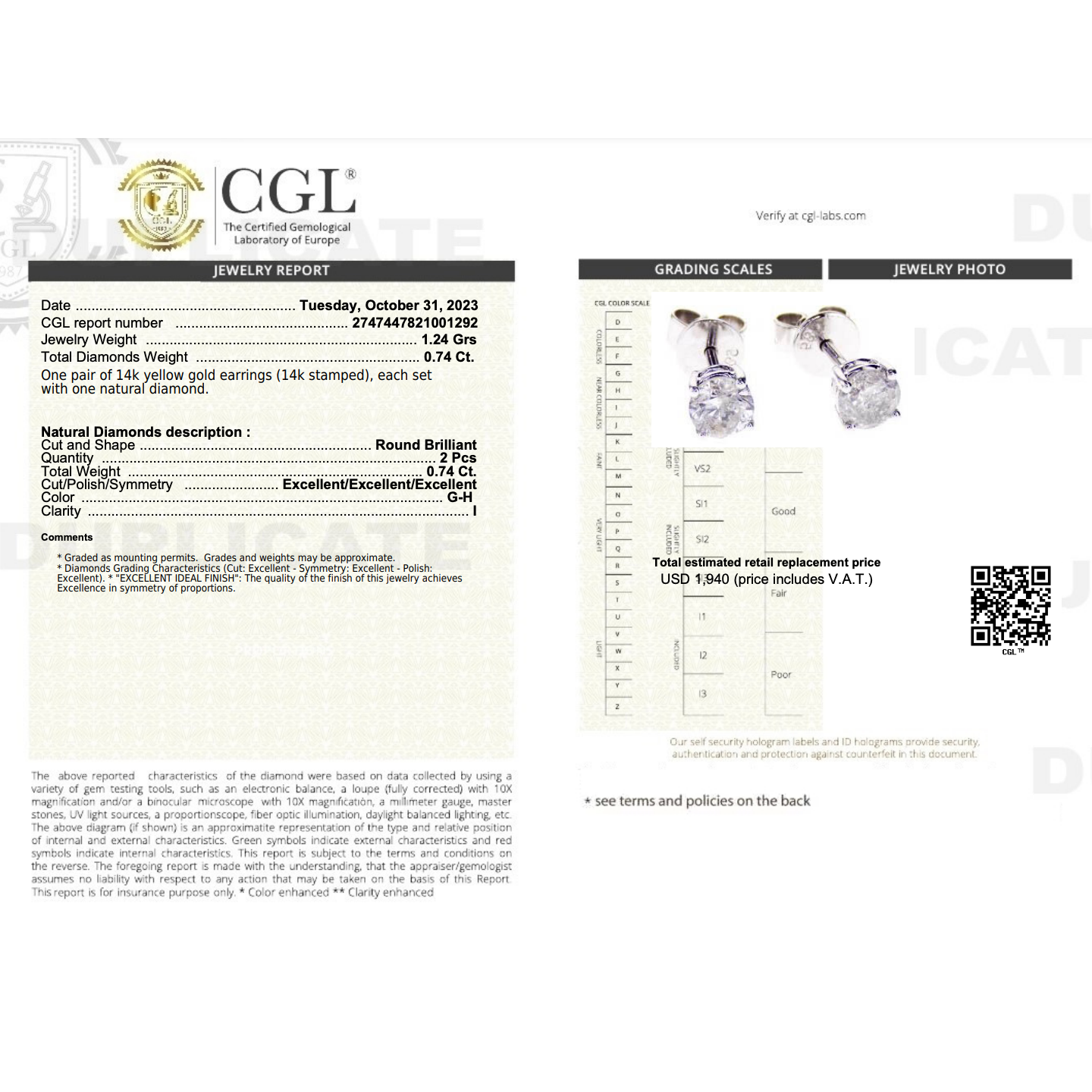 1/2 Carat Natural Diamond 4-Prong Basket Stud Earrings In 14K