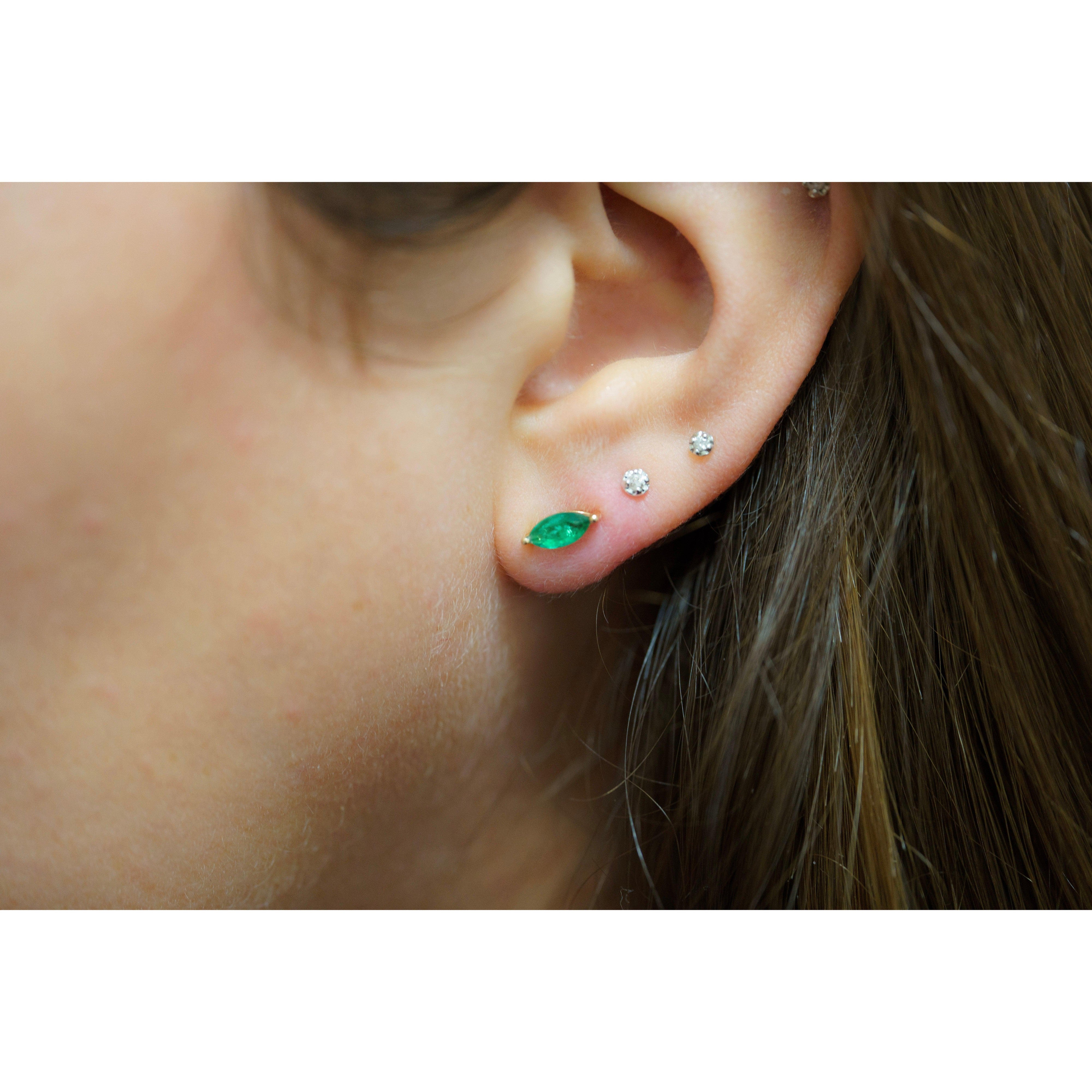 2 Carat Natural Emerald Marquise Cut 8MM Stud Earring in 14K Solid Gold-Earrings-ASSAY