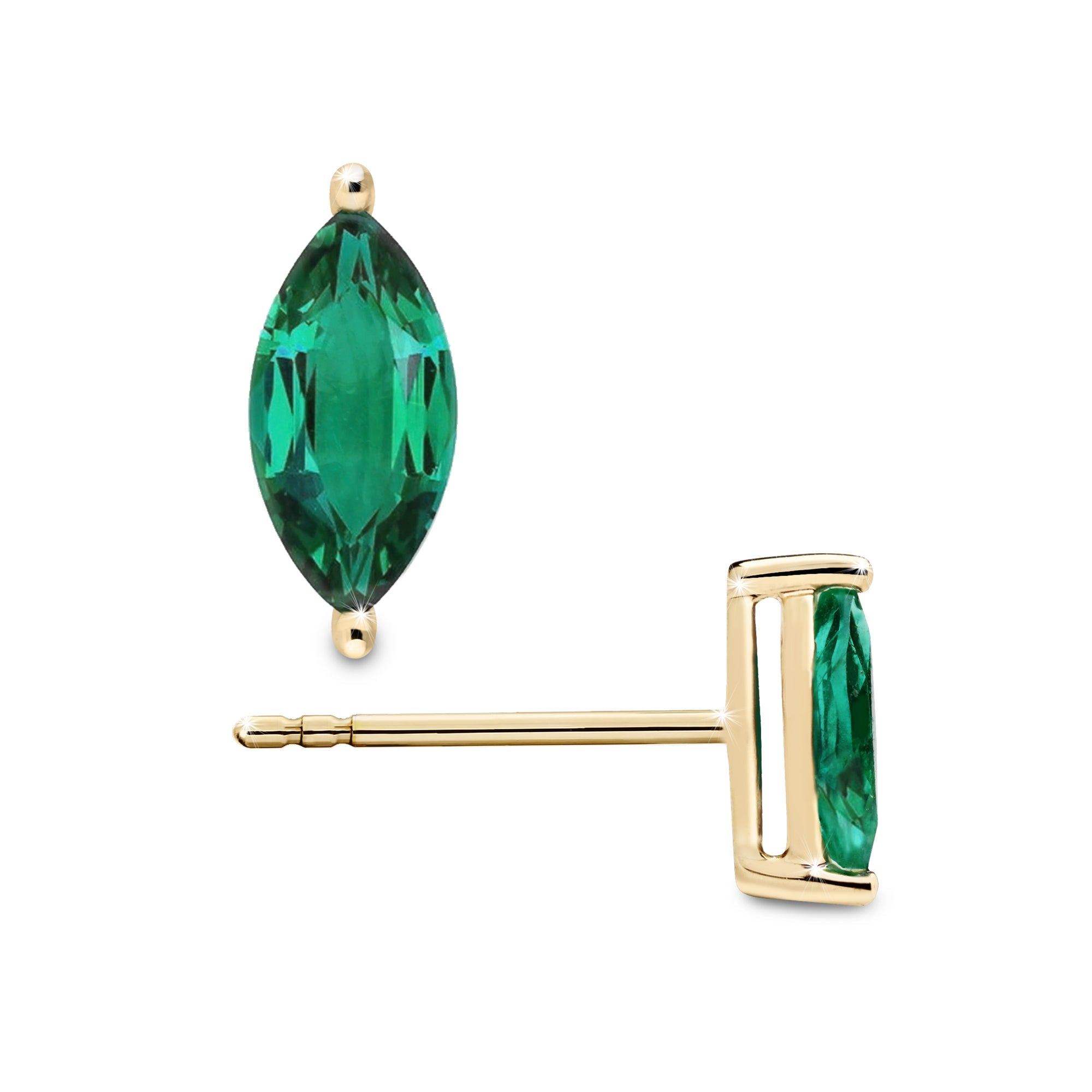 2 Carat Natural Emerald Marquise Cut 8MM Stud Earring in 14K Solid Gold-Earrings-ASSAY