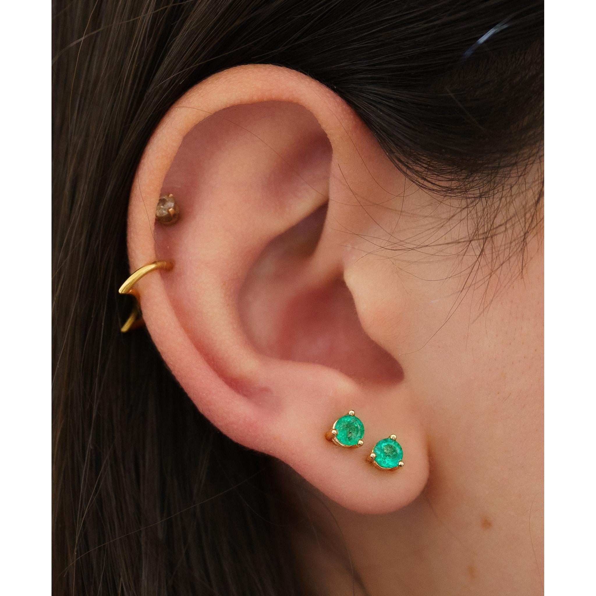 2 Carat Natural Emerald Round 4mm 3-Prong 14K Gold Stud Earrings