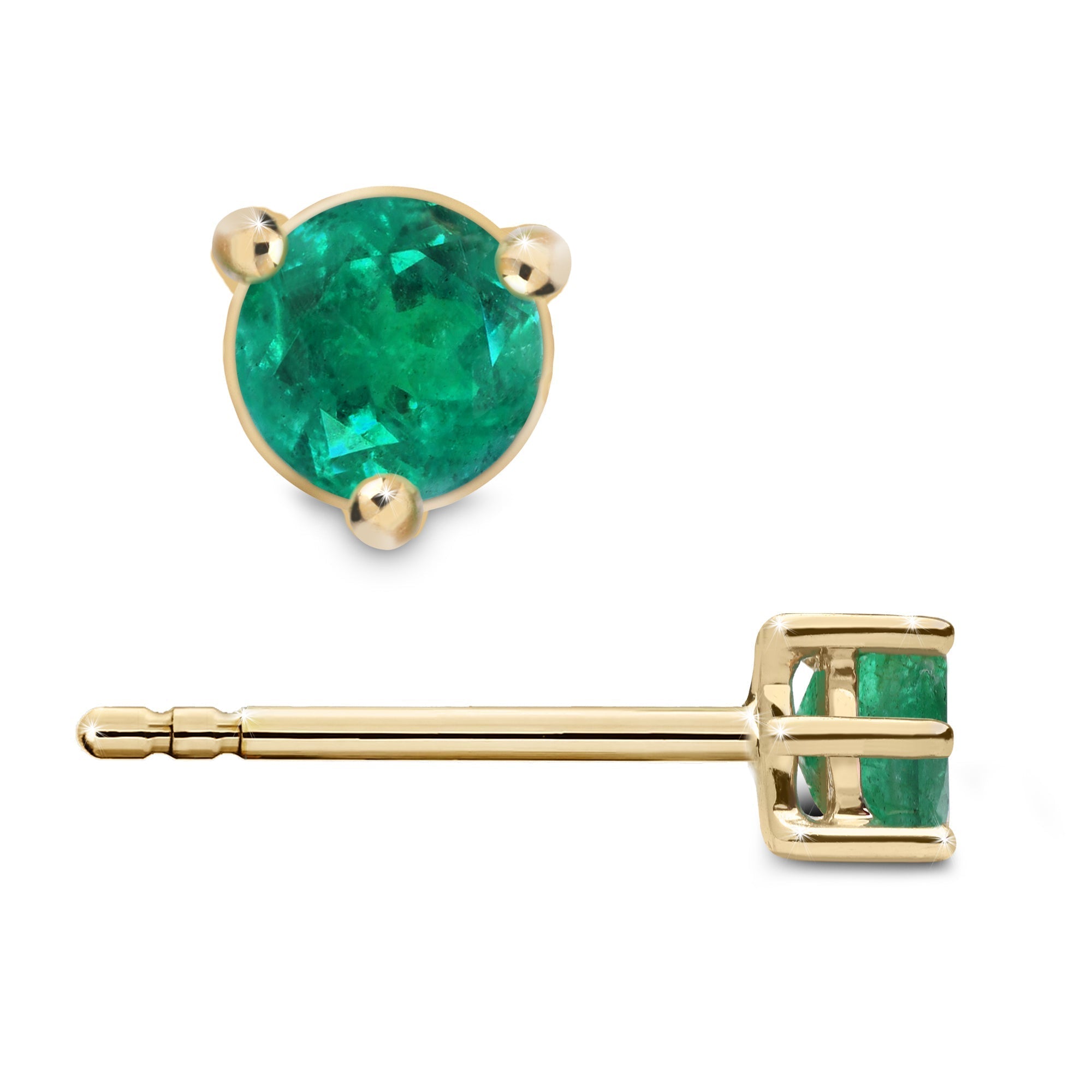 2 Carat Natural Emerald Round 4mm 3-Prong 14K Gold Stud Earrings-Earrings-ASSAY