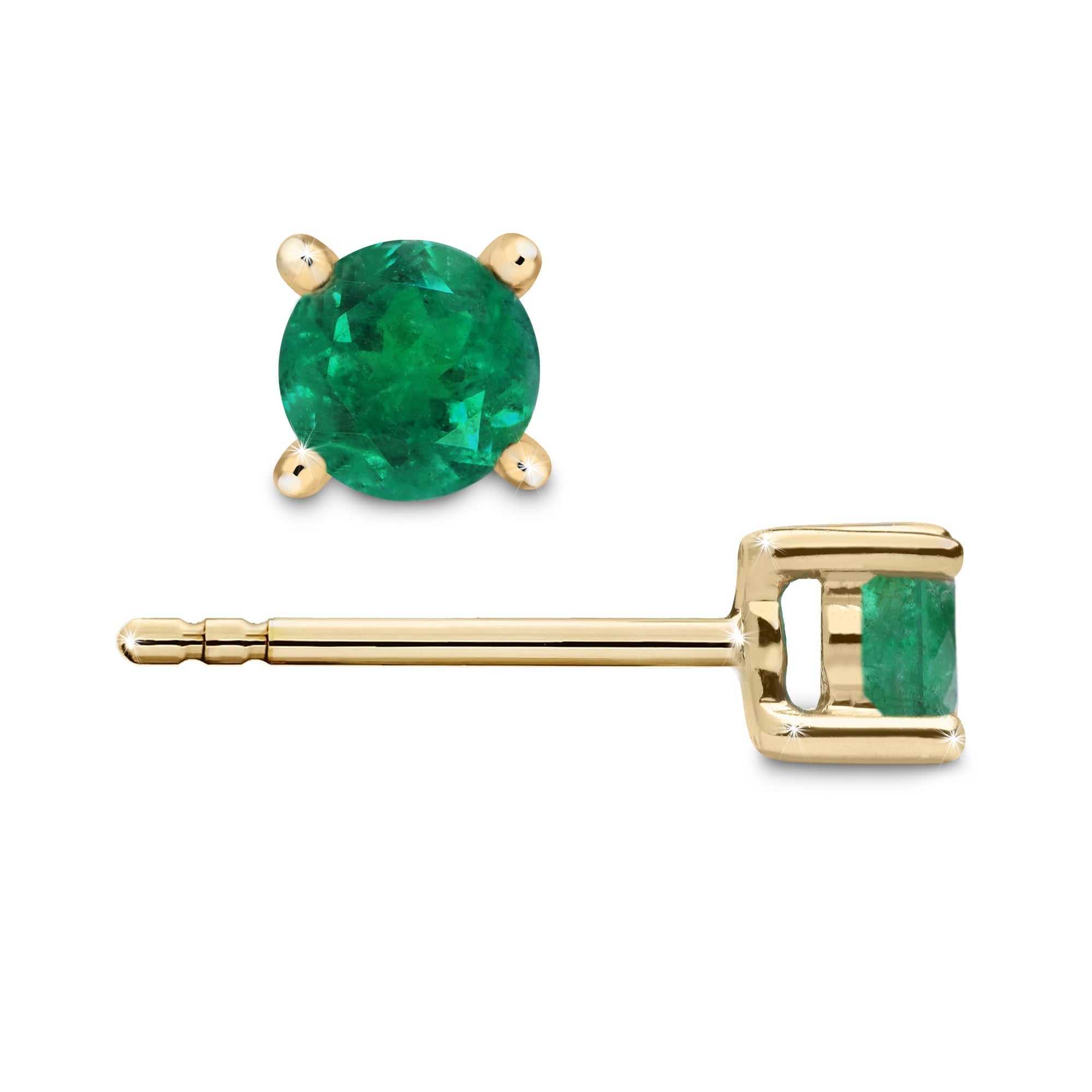 2 Carat Natural Emerald 4mm 4-Prong 14K Gold Stud Earrings-Earrings-ASSAY