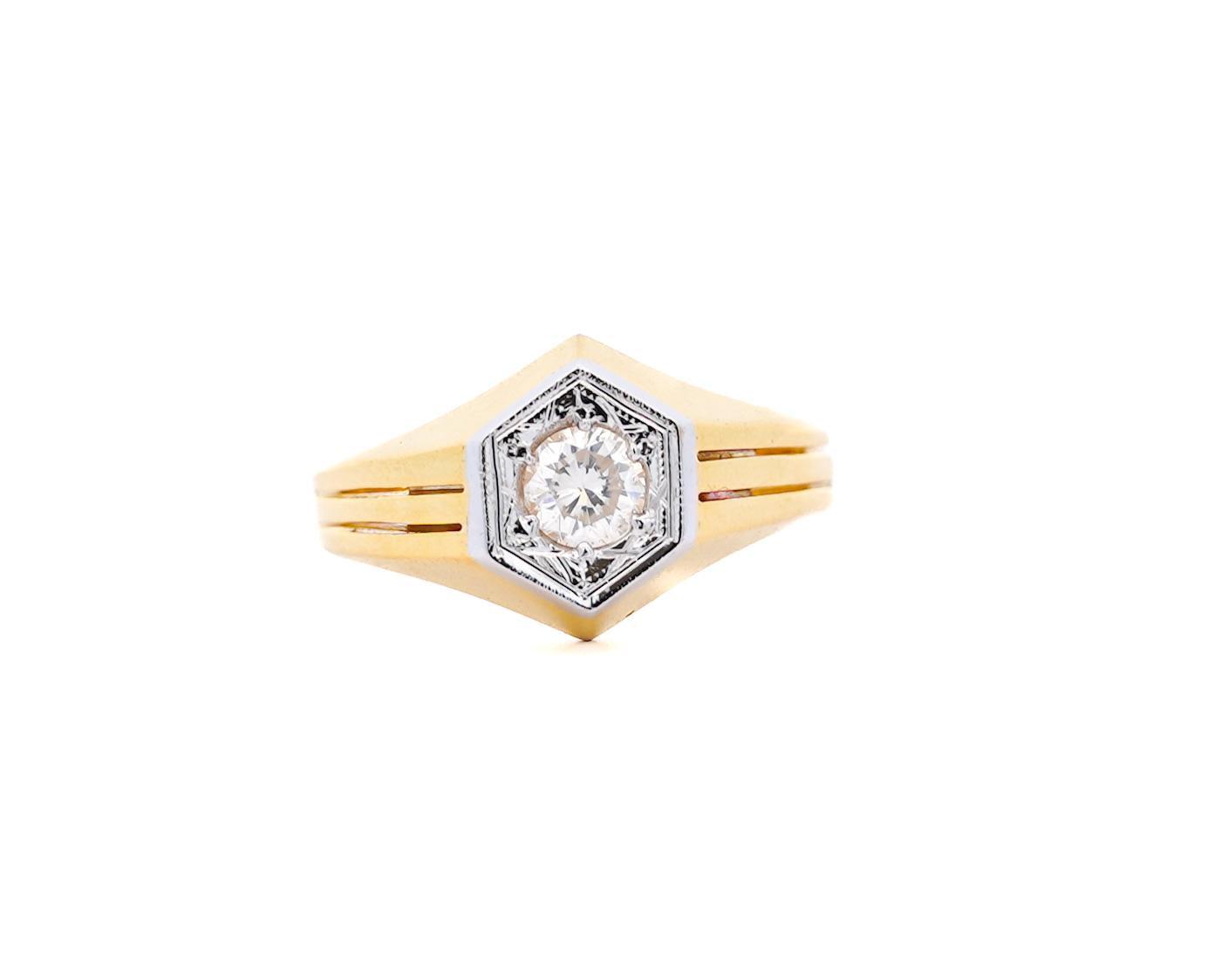2 Carat Round Diamond Solitaire Unisex Ring in 14K Yellow Gold