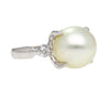 12.5mm South Sea Pearl and Diamond Platinum Three Stone Ring