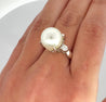 12.5mm South Sea Pearl and Diamond Platinum Three Stone Ring