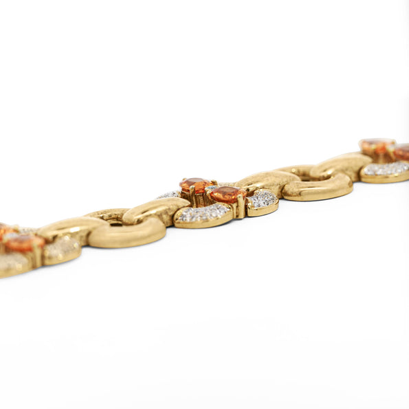 12.75 Carat Oval Spessartine Garnet & Diamond 18K Gold Wide Oval Link Bracelet
