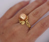 12.8mm Golden South Sea Pearl and Round Cut Diamonds Ring in 18k Yellow Gold