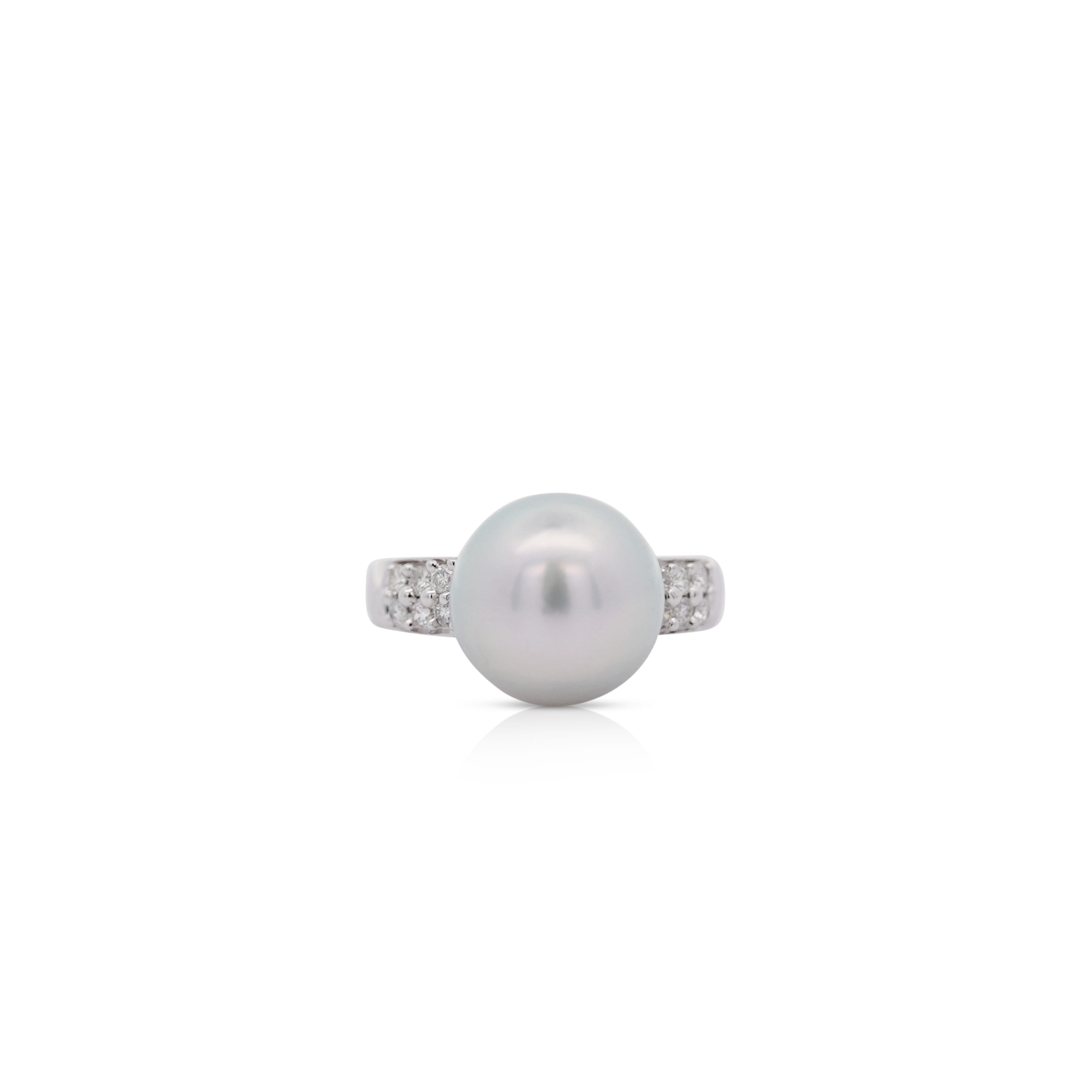 12mm Cultured South Sea Pearl & Round Diamond Ring in Platinum