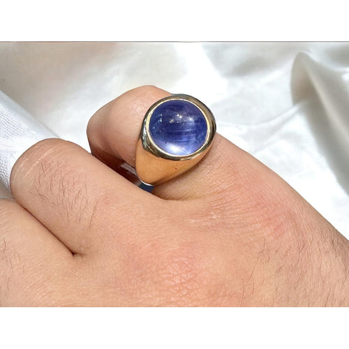 13.83 Carat No Heat Sri Lanka Blue Star Sapphire Solitaire Bezel 18K Men's Ring