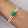 14.47 Carat Emerald Center and Diamond 2 Strand Tennis Bracelet