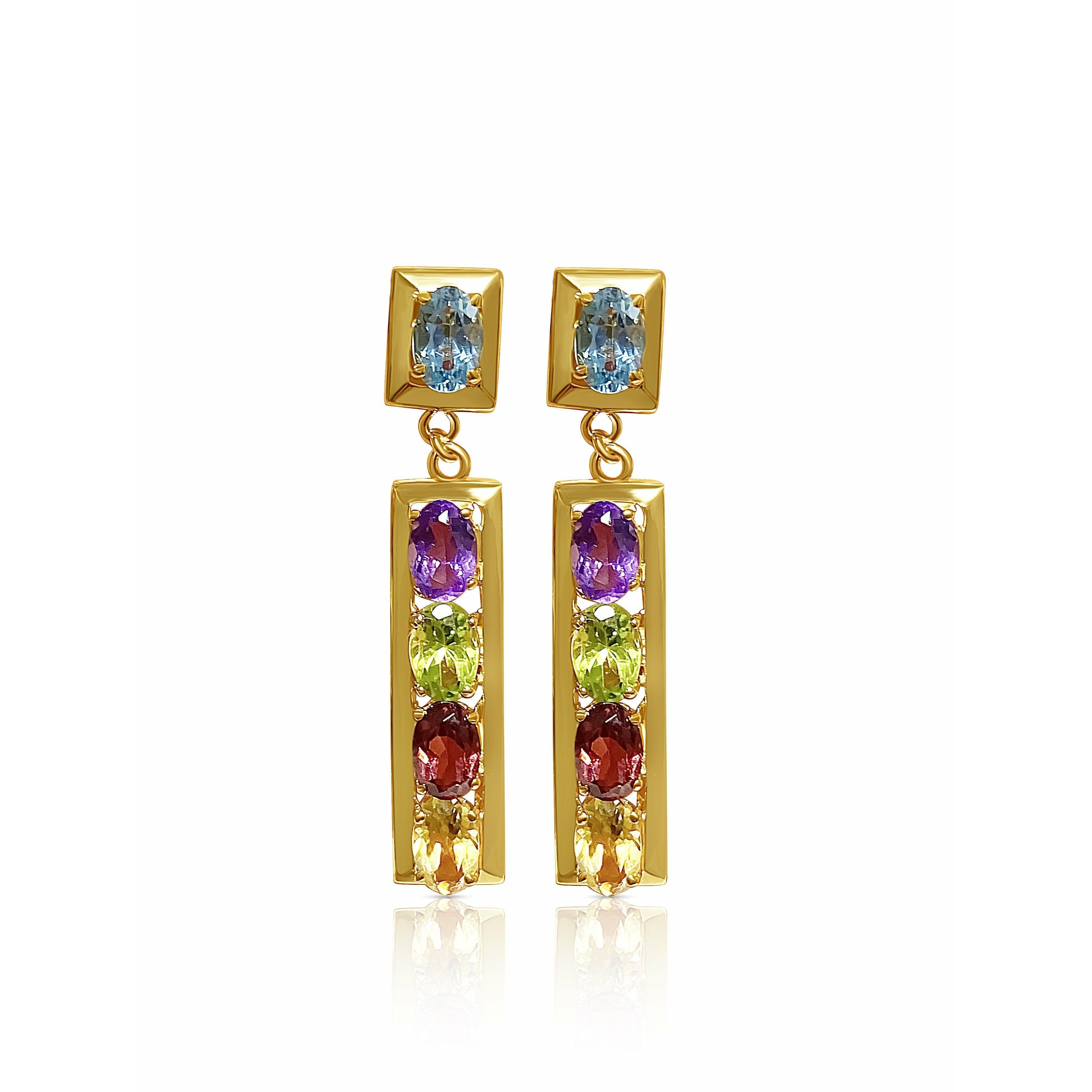 14K Gemstone Cluster Push-Back Earrings - ASSAY