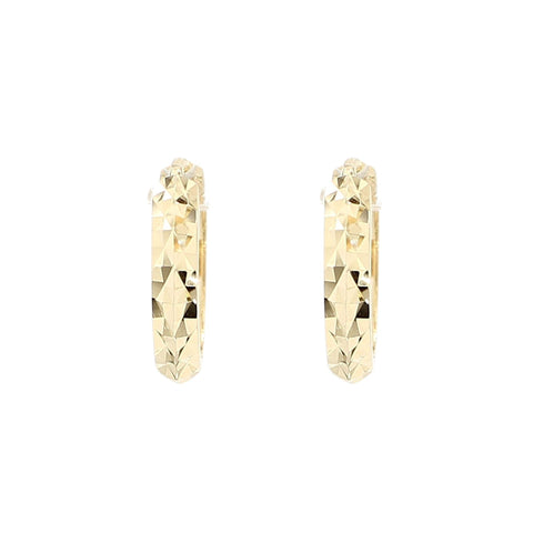 14K Gold Diamond Cut 13mm Huggie Hoop Earrings